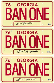 Lot of (3) Burt Reynolds Signed BAN ONE Georgia "Smokey and The Bandit" License Plate (Beckett)	